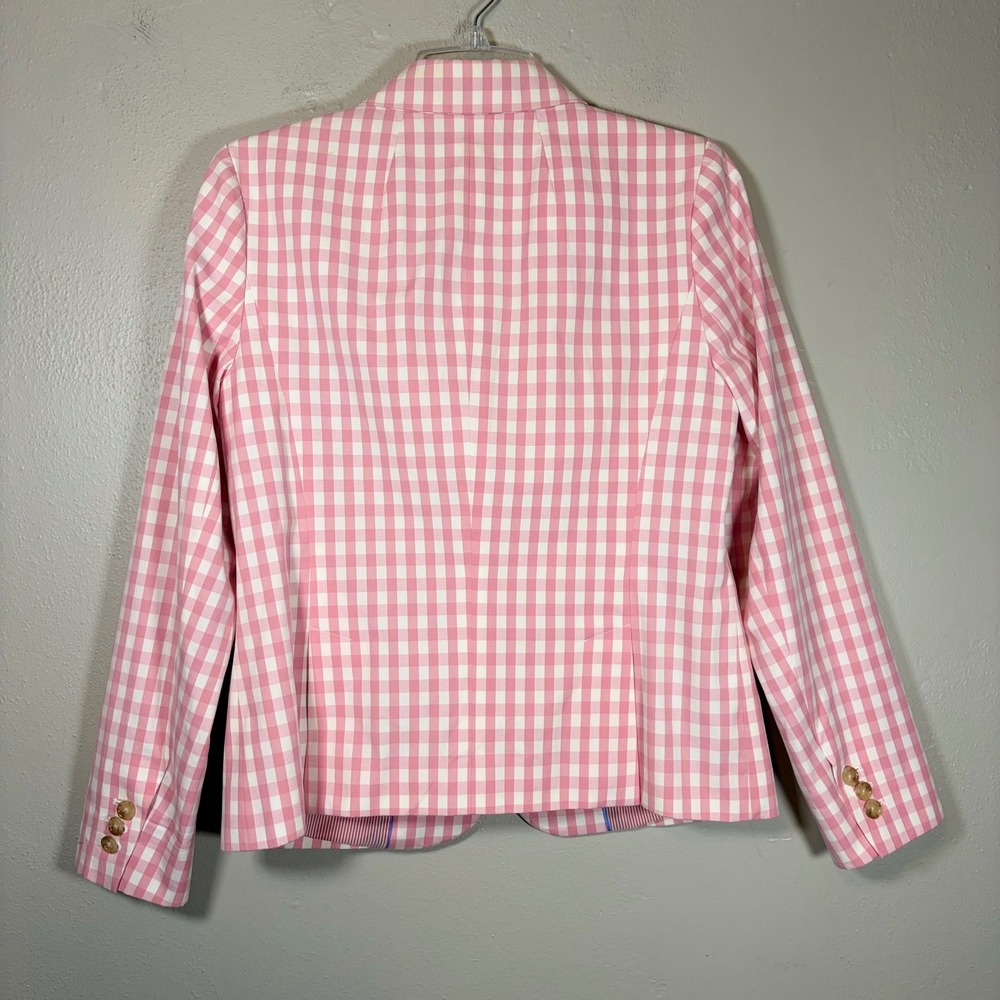 Talbots Pink White Gingham Cotton Blend Blazer Jacket Size 4 Striped Lining - Picture 2 of 11